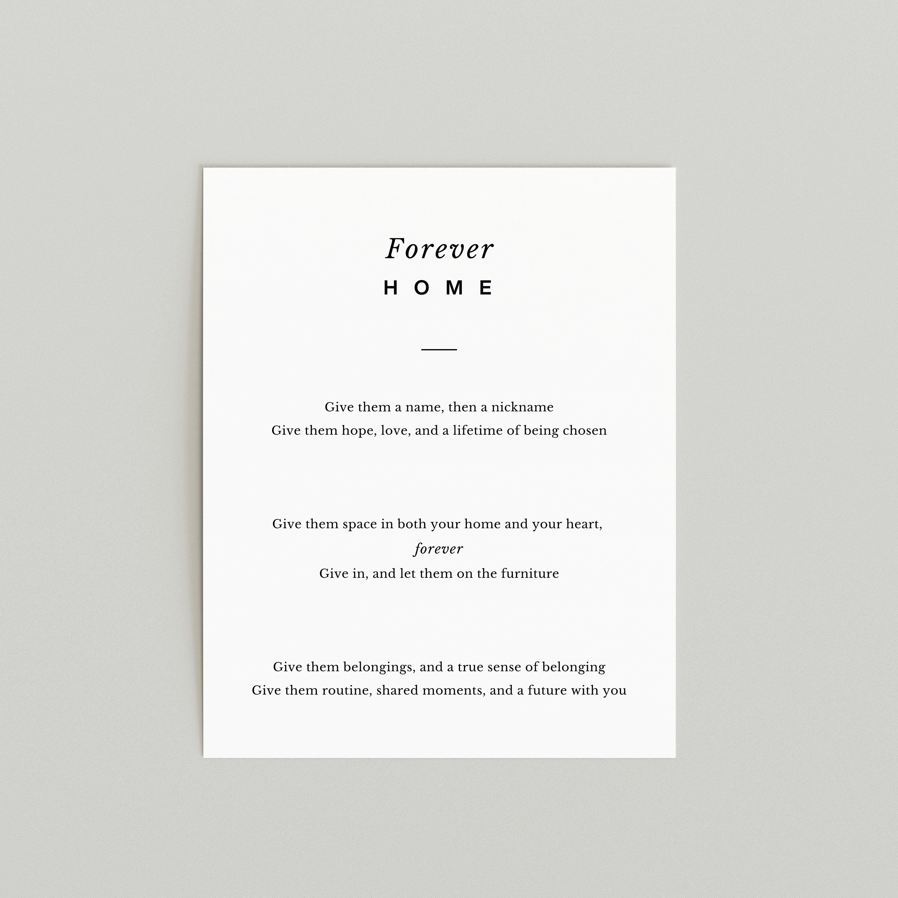 Forever Home Adoption Poem Print